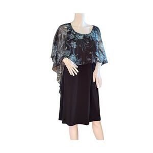 Vintage Glamour Nights Dress With Cape Short Sleeves Size 12